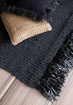 Vloerkleed sisal raffia palm handgemaakt met franjes, zwart – 180 x 240 cm, voor binnen