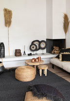 Vloerkleed sisal raffia palm handgemaakt met franjes, zwart – 180 x 240 cm, voor binnen