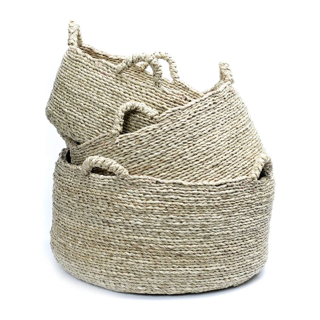 Mand zeegras Quatre Mains naturel, Ø 45 x 22 cm, handgeweven met vier handvaten