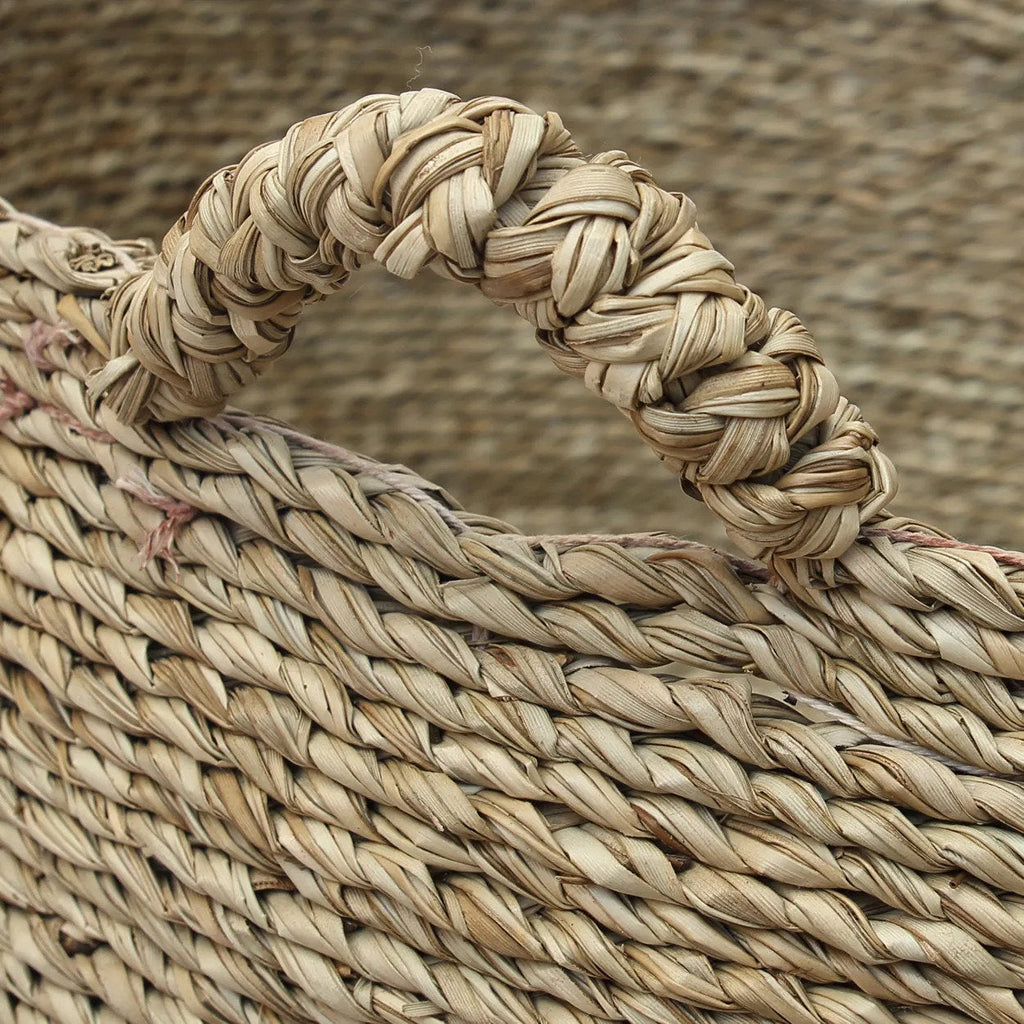 Mand zeegras Quatre Mains naturel, Ø 45 x 22 cm, handgeweven met vier handvaten
