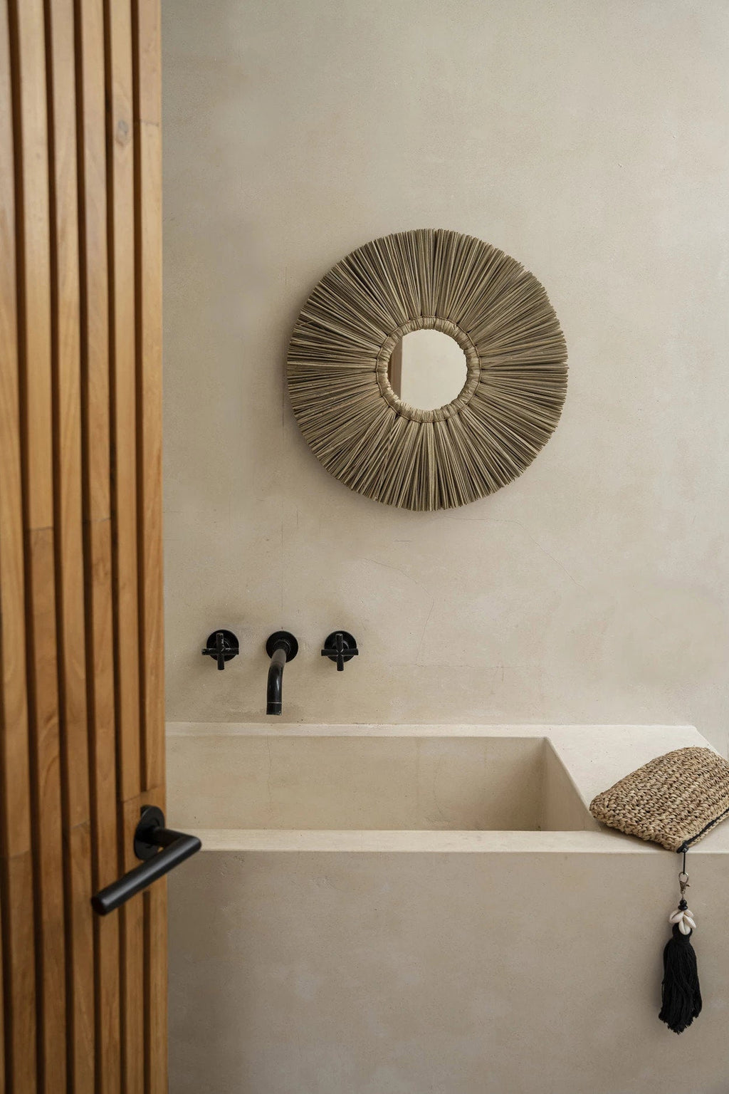 Spiegel rond Alang-alanggras boho naturel Ø 35 cm, voor hal, woonkamer en slaapkamer