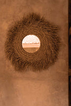 Spiegel waterhyacint Early Monday handgemaakt, naturel – 75 x 75 cm, rond met franje