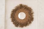 Spiegel waterhyacint Early Monday handgemaakt, naturel – 75 x 75 cm, rond met franje