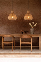 Hanglamp rotan Matcha Whisk handgevlochten, naturel – Ø 50 cm, boho voor eethoek, hal of leesplek