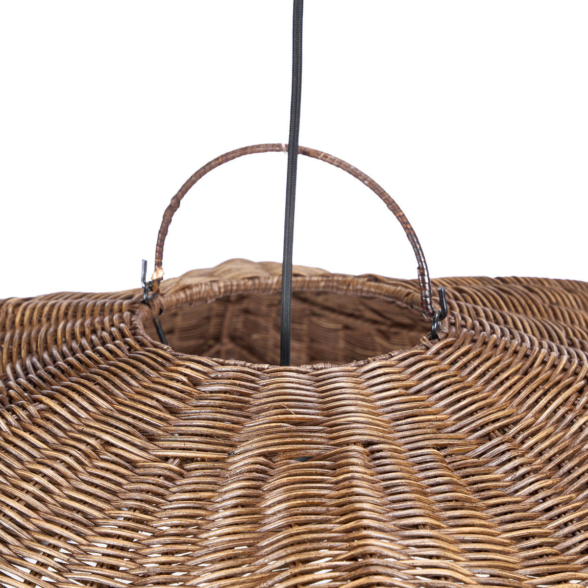 Hanglamp rotan Wave, donkere walnoot, handgemaakt, Ø 103 x 40 cm, voor eettafel of zithoek