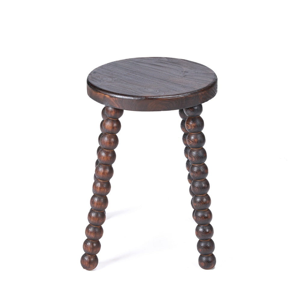 Kruk massief mangohout Dango donker walnoot, bijzettafel of zitplaats – Ø 35 x 50 cm