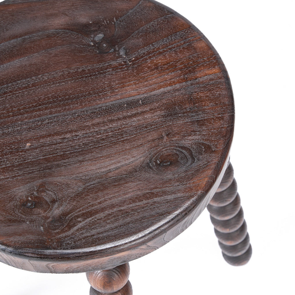Kruk massief mangohout Dango donker walnoot, bijzettafel of zitplaats – Ø 35 x 50 cm