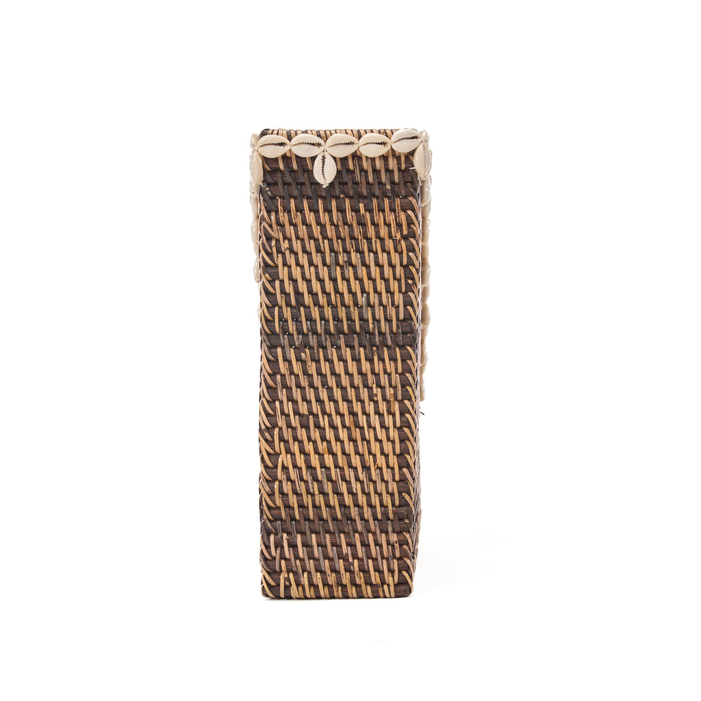 Tijdschriftenhouder rotan met schelpen, Shell Edge Organizer, naturel bruin, 27 x 12 x 30 cm, voor bureau of hal
