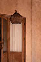Hanglamp rotan handgeweven Desert Gourd, donker walnoot – Ø 48 cm, hoogte 45 cm