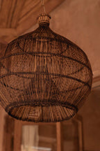 Hanglamp rotan handgeweven Desert Gourd, donker walnoot – Ø 48 cm, hoogte 45 cm