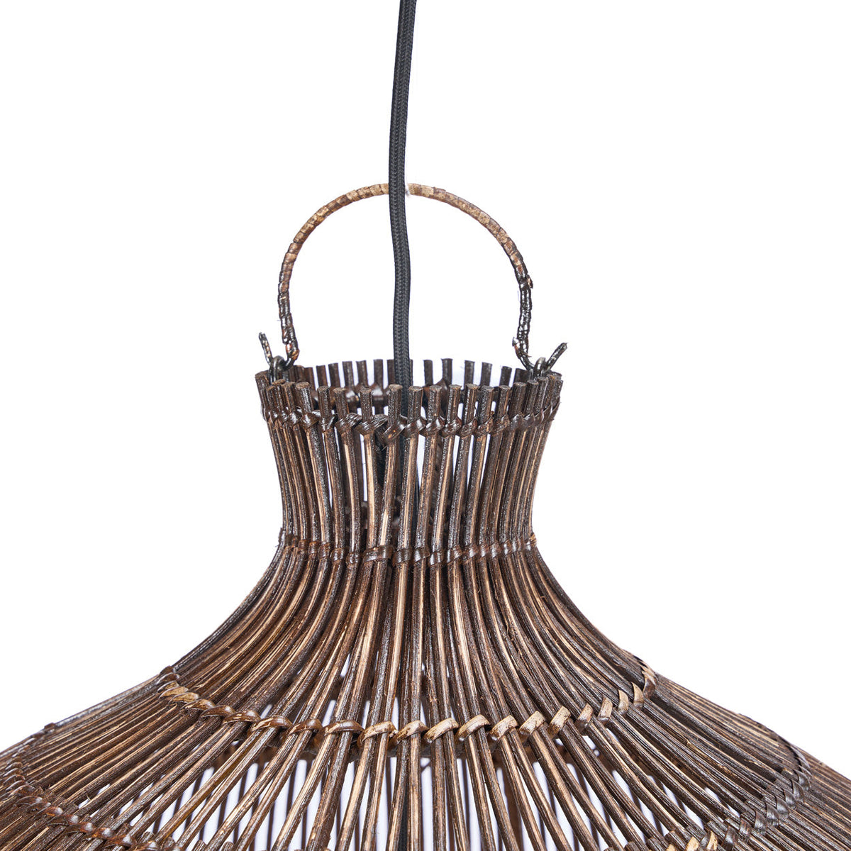 Hanglamp rotan handgeweven Desert Gourd, donker walnoot – Ø 48 cm, hoogte 45 cm