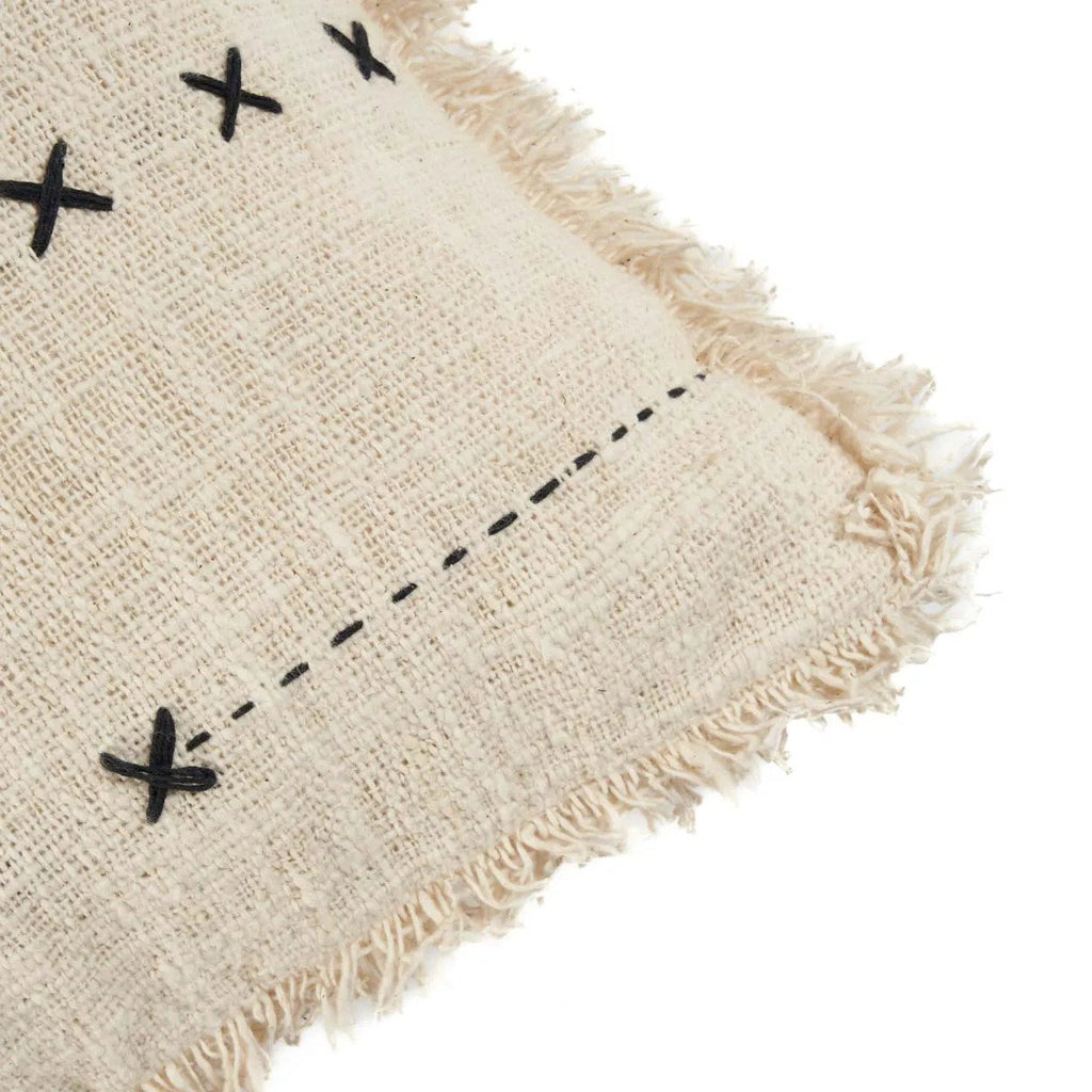 Kussenhoes katoen boho The French Kiss naturel met zwarte stiksels 50 x 50 cm, woonkamer en slaapkamer