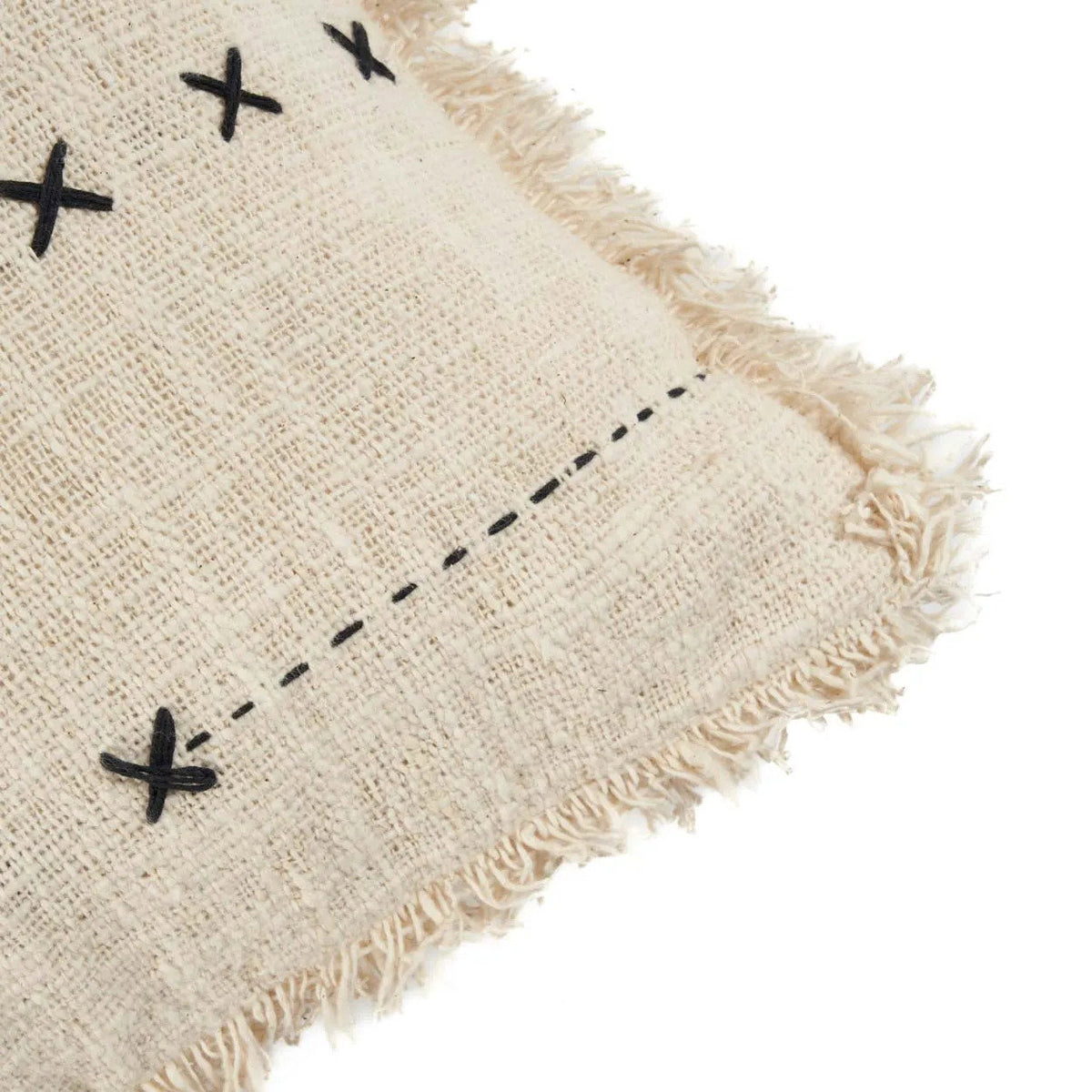 Kussenhoes katoen boho The French Kiss naturel met zwarte stiksels 50 x 50 cm, woonkamer en slaapkamer