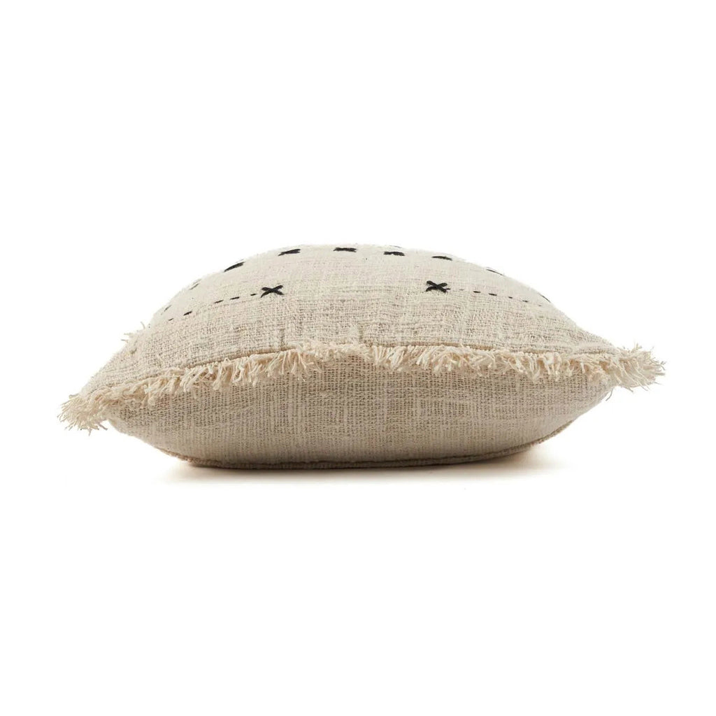 Kussenhoes katoen boho The French Kiss naturel met zwarte stiksels 50 x 50 cm, woonkamer en slaapkamer