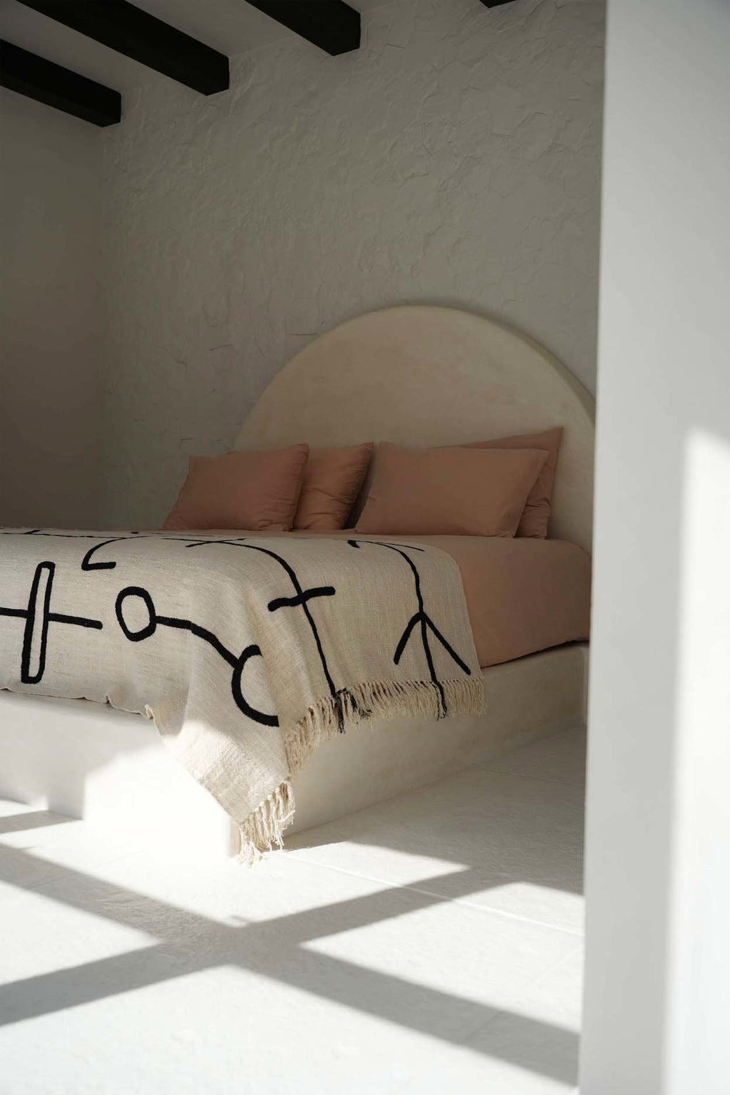 Plaid katoen Evil Eye natuurlijk zwart 240 x 128 cm, voor bed en bank
