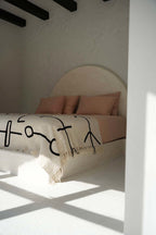 Plaid katoen Evil Eye natuurlijk zwart 240 x 128 cm, voor bed en bank