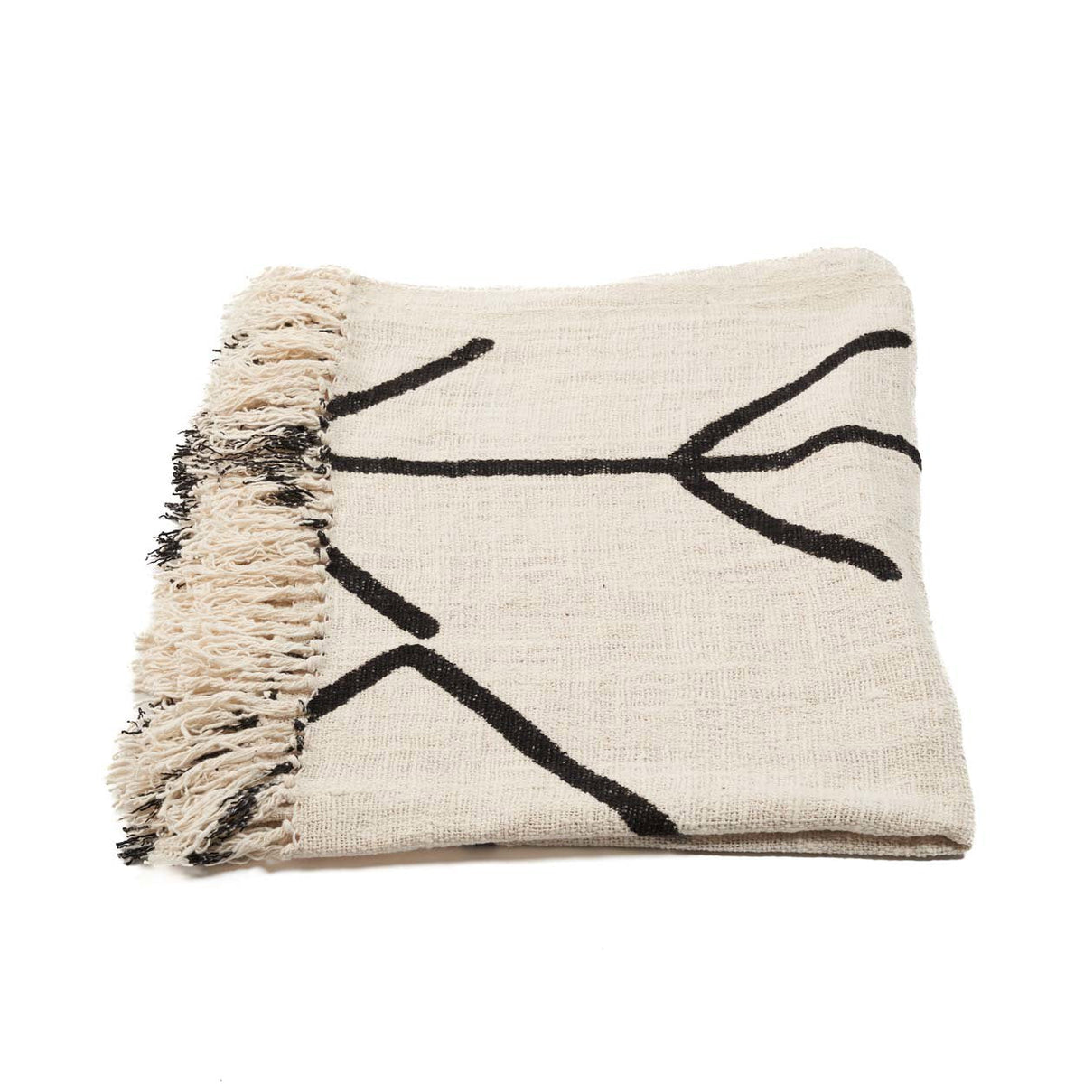 Plaid katoen Evil Eye natuurlijk zwart 240 x 128 cm, voor bed en bank