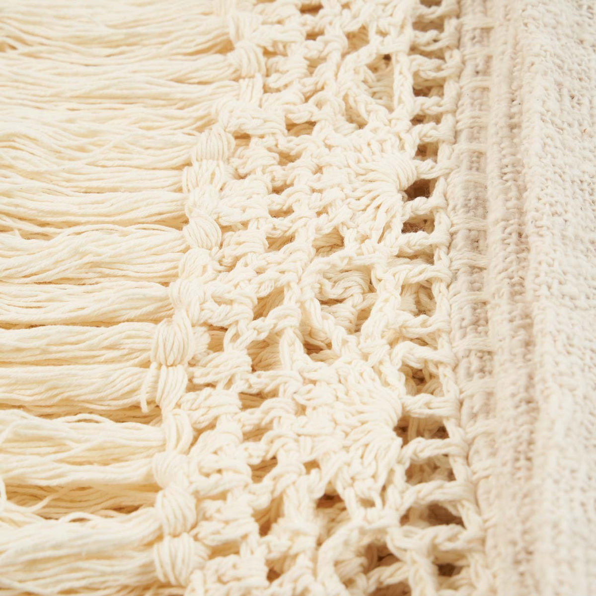 Plaid katoen Gypsy bohemien naturel 135 x 270 cm met franjes, voor bank en bed