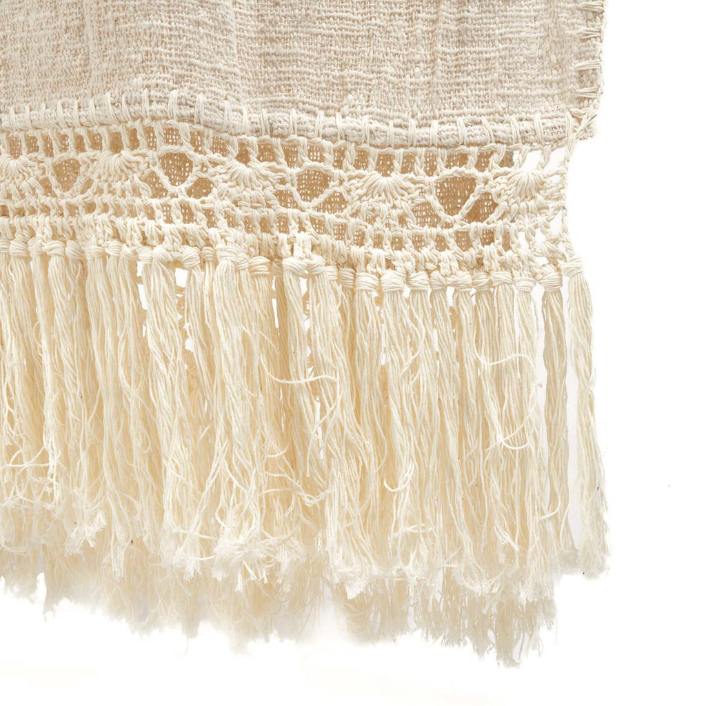 Plaid katoen Gypsy bohemien naturel 135 x 270 cm met franjes, voor bank en bed