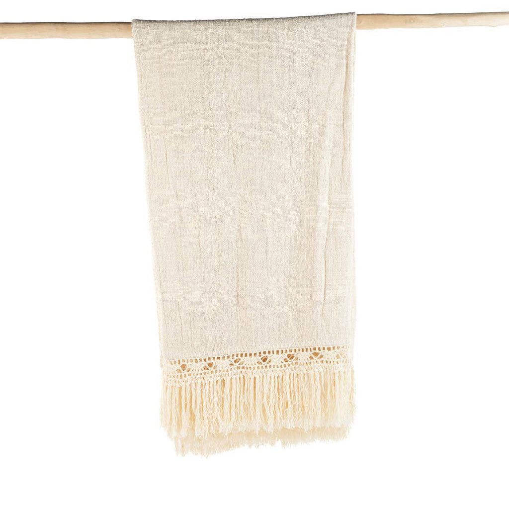 Plaid katoen Gypsy bohemien naturel 135 x 270 cm met franjes, voor bank en bed