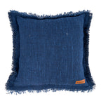 Kussenhoes katoen linnen Azure Fringe met franjerand, Indiaas blauw – 50 x 50 cm