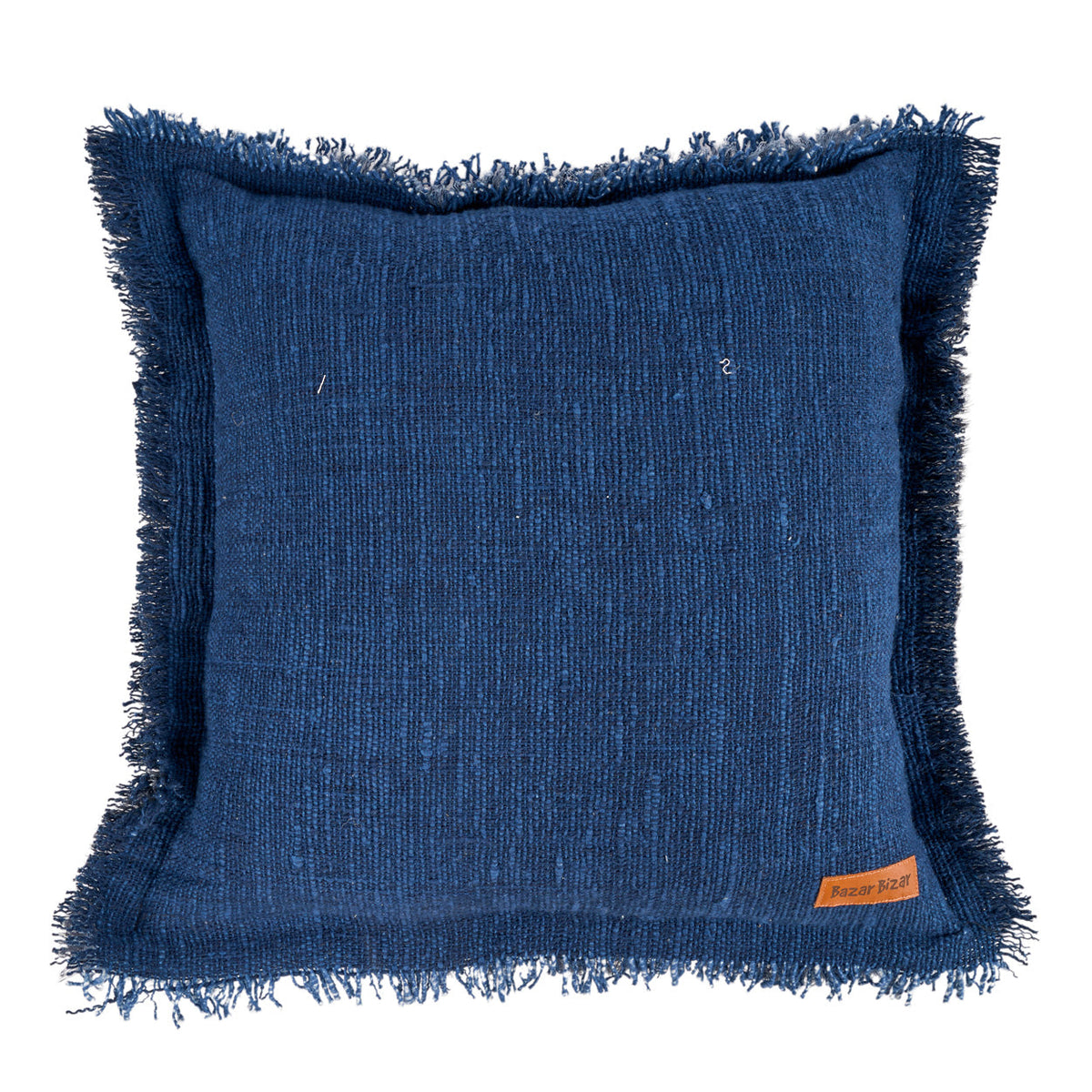 Kussenhoes katoen linnen Azure Fringe met franjerand, Indiaas blauw – 50 x 50 cm