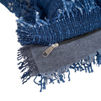 Kussenhoes katoen linnen Azure Fringe met franjerand, Indiaas blauw – 50 x 50 cm