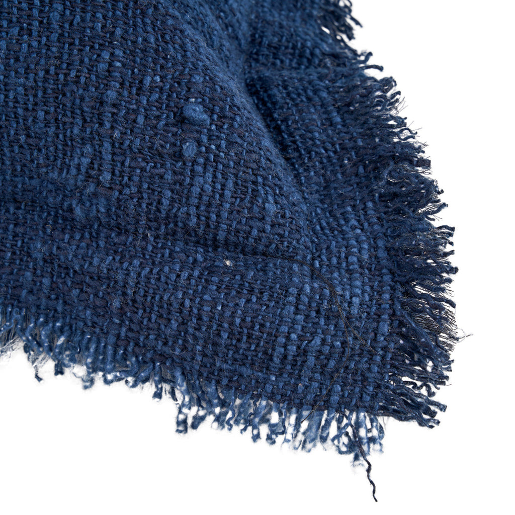 Kussenhoes katoen linnen Azure Fringe met franjerand, Indiaas blauw – 50 x 50 cm