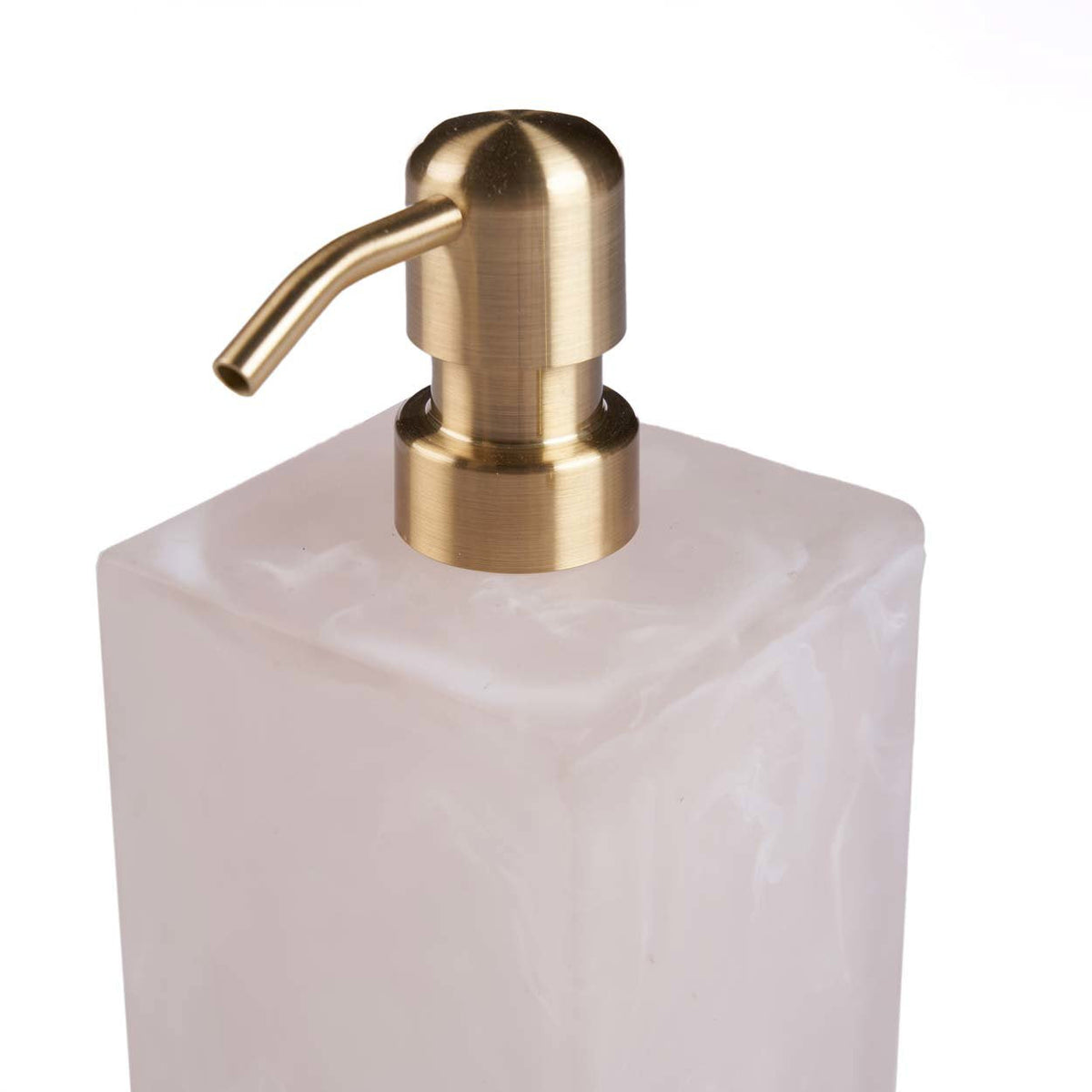 Zeepdispenser hars roze-wit met goudkleurige pomp, vierkant model 8 x 8 x 21 cm voor badkamer en keuken