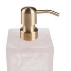 Zeepdispenser hars roze-wit met goudkleurige pomp, vierkant model 8 x 8 x 21 cm voor badkamer en keuken