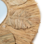 Spiegel rond raffia Palmboom naturel Ø 60 cm, handgemaakt met cowrie-schelpen voor woonkamer, slaapkamer of hal