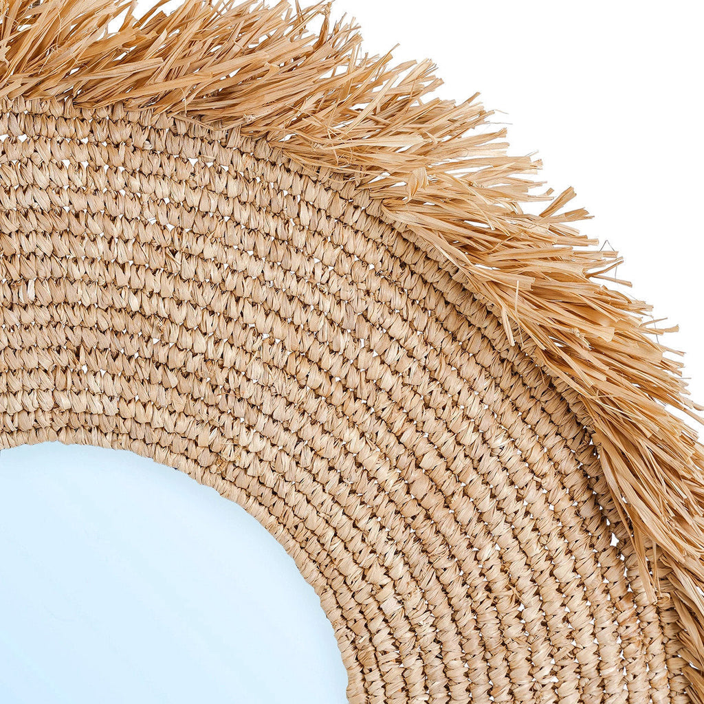 Spiegel gras glas Yema naturel Ø 60 cm, rond met gevlochten raffia rand en franjes