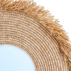 Spiegel gras glas Yema naturel Ø 60 cm, rond met gevlochten raffia rand en franjes