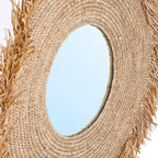 Spiegel gras glas Yema naturel Ø 60 cm, rond met gevlochten raffia rand en franjes