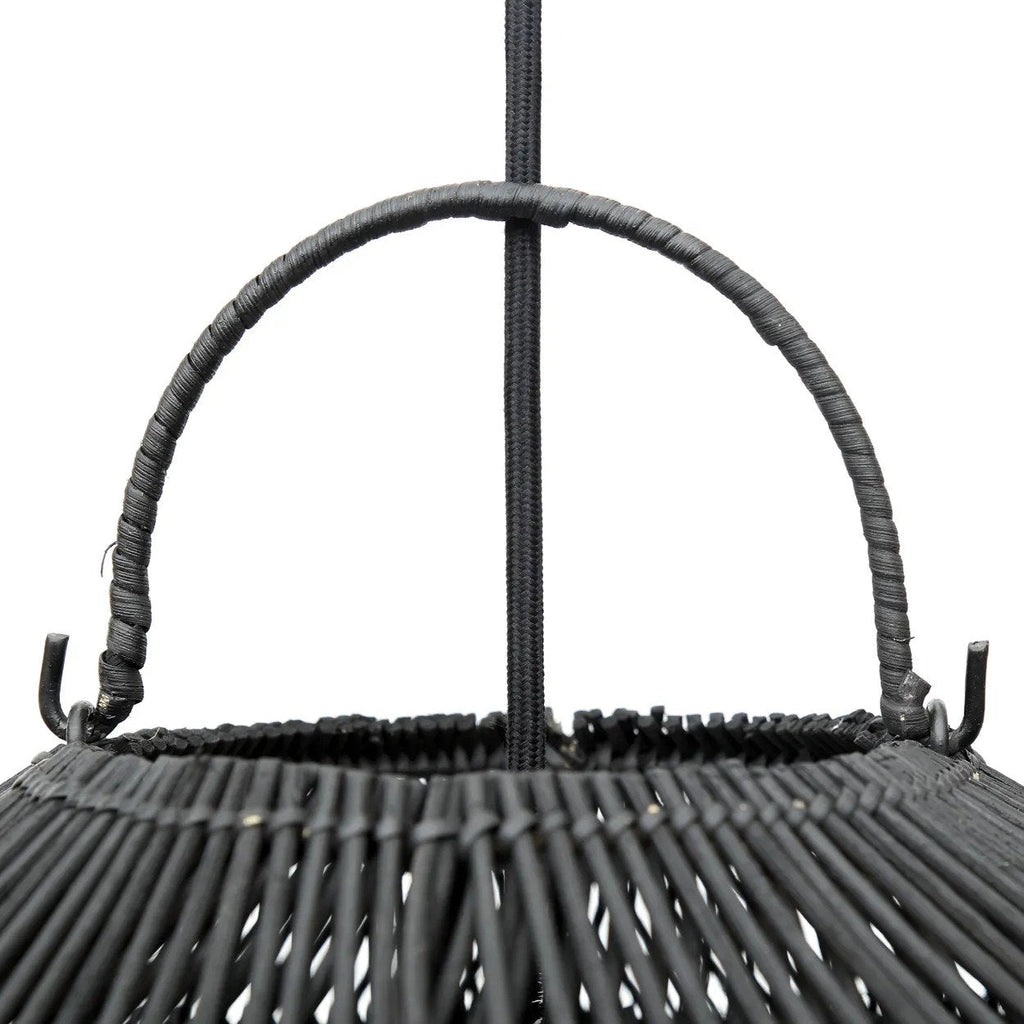 Hanglamp rotan handgevlochten The Cloud zwart, M – Ø 60 x 35 cm voor slaapkamer en woonkamer