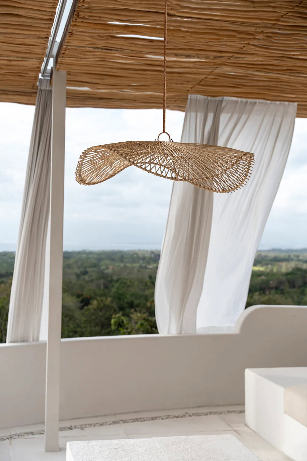 Hanglamp rotan Chapeau handgeweven, naturel – 75 x 75 x 20 cm, zonder snoer en stekker