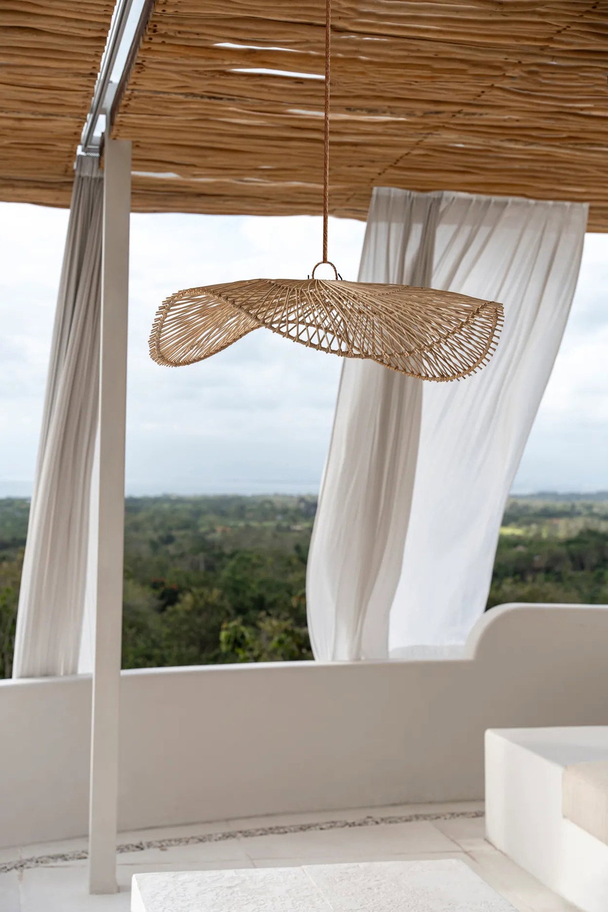 Hanglamp rotan Chapeau handgeweven, naturel – 75 x 75 x 20 cm, zonder snoer en stekker
