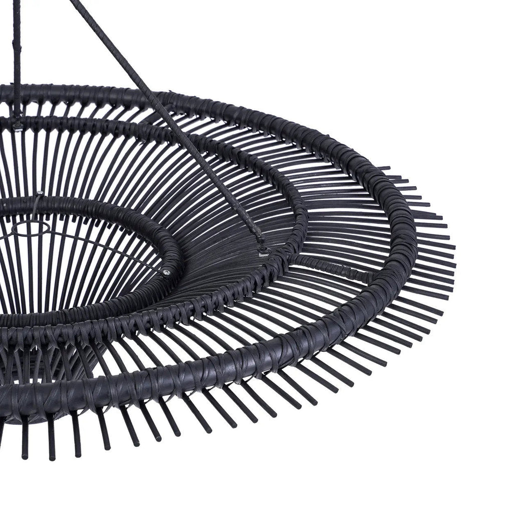 Hanglamp rotan handgeweven Sky zwart XL, Ø 110 x 31 cm voor woonkamer of loft
