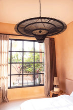 Hanglamp rotan Sky XXL zwart, Ø 150 cm, voor eettafel of zithoek
