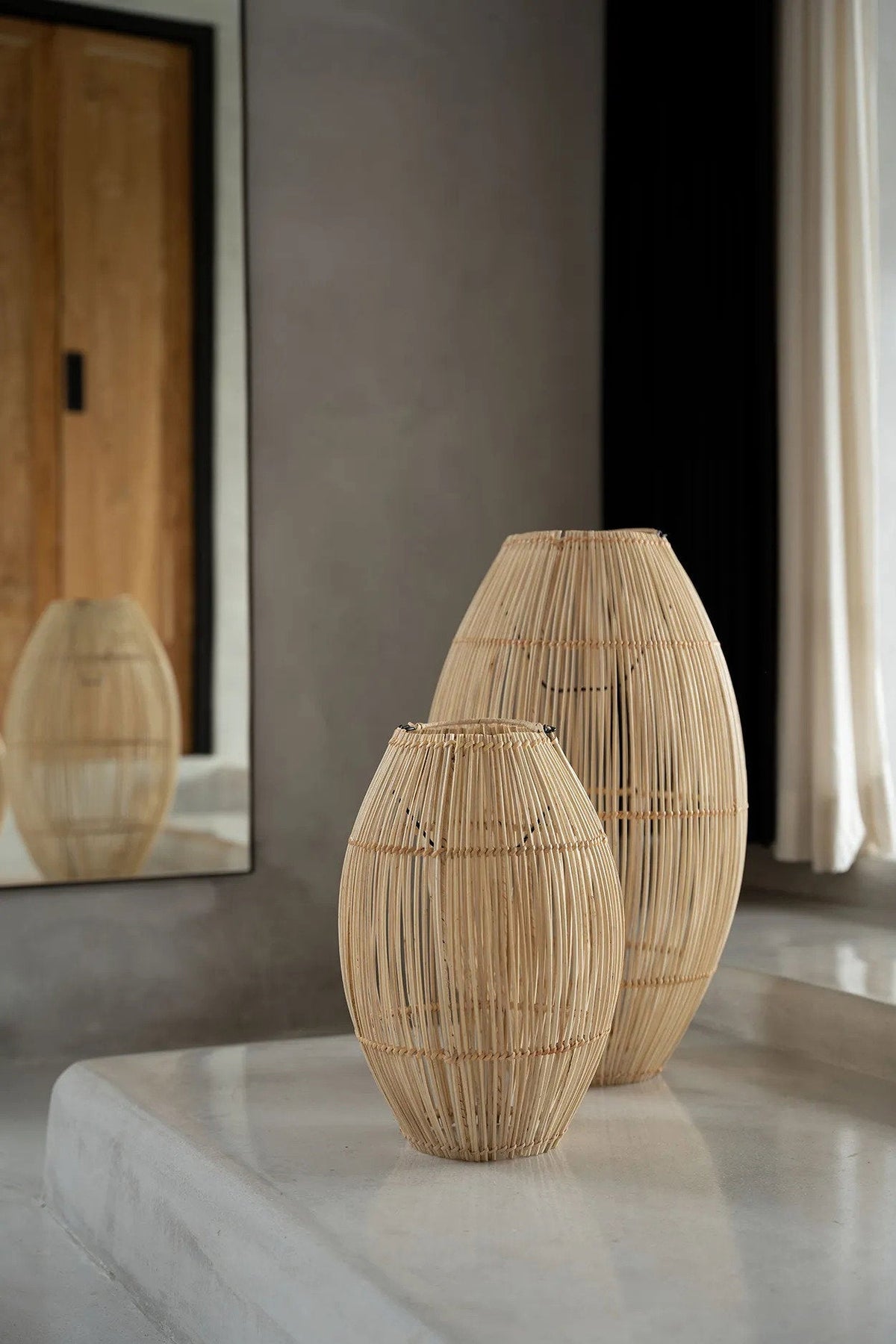 Hanglamp rotan Zuri handgevlochten ovaal, naturel – Ø 35 cm, hoogte 59 cm, voor eettafel
