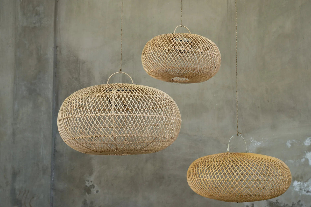 Hanglamp rotan handgeweven Wholly naturel Ø 60 cm, hoogte 32 cm voor slaapkamer en eettafel