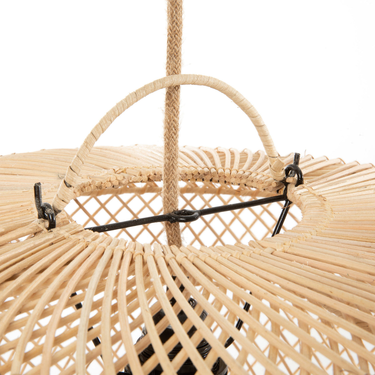 Hanglamp rotan Wholly handgemaakt, naturel – Ø 50 x 28 cm, kap voor slaapkamer of woonkamer