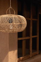 Hanglamp rotan Wholly naturel Ø 40 x 25 cm, handgemaakte kap voor leeshoek, nachtkastje of gang