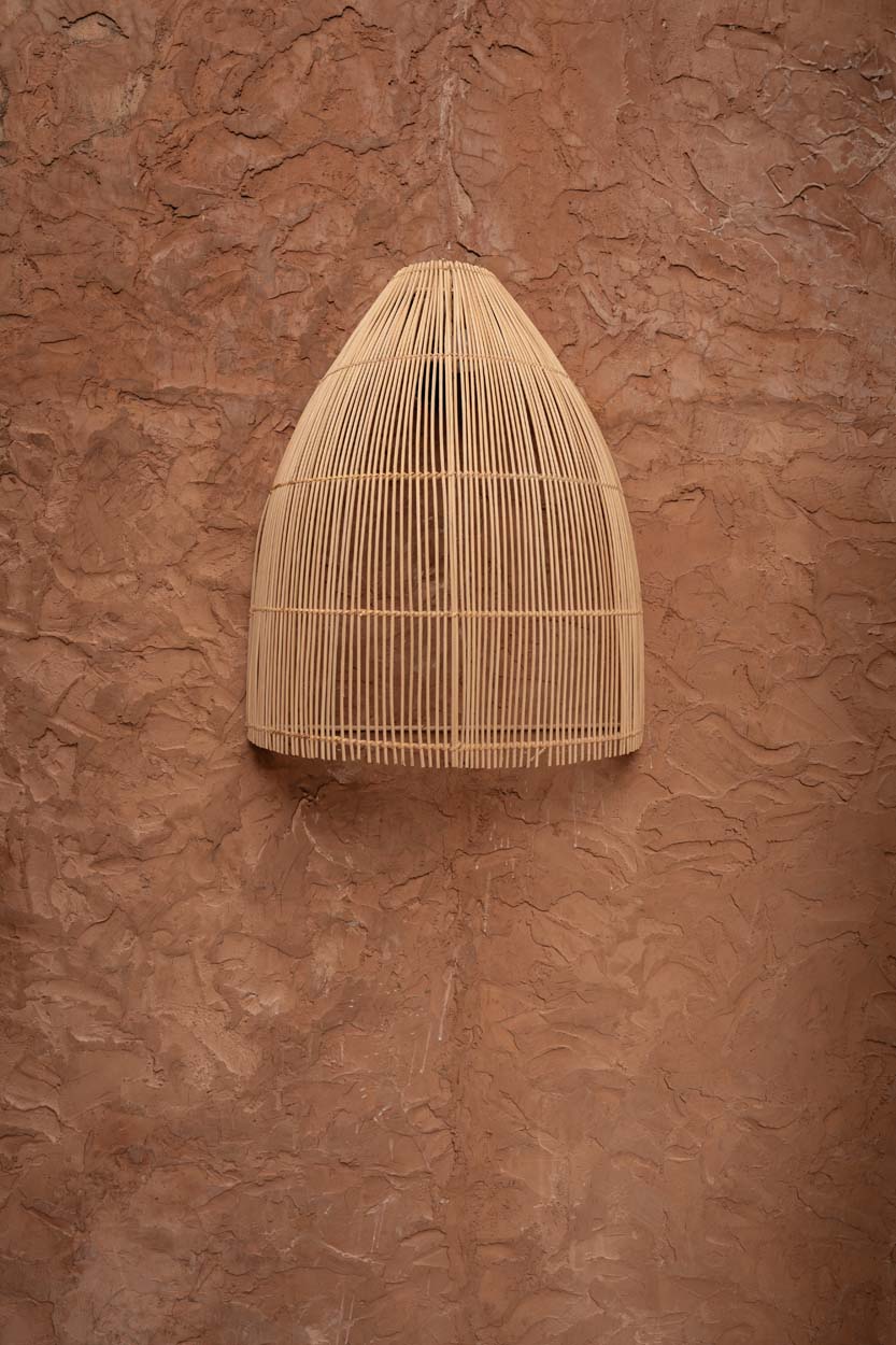 Wandlamp rotan Lalo naturel L – 25 x 45 x 55 cm, conische kap voor woonkamer