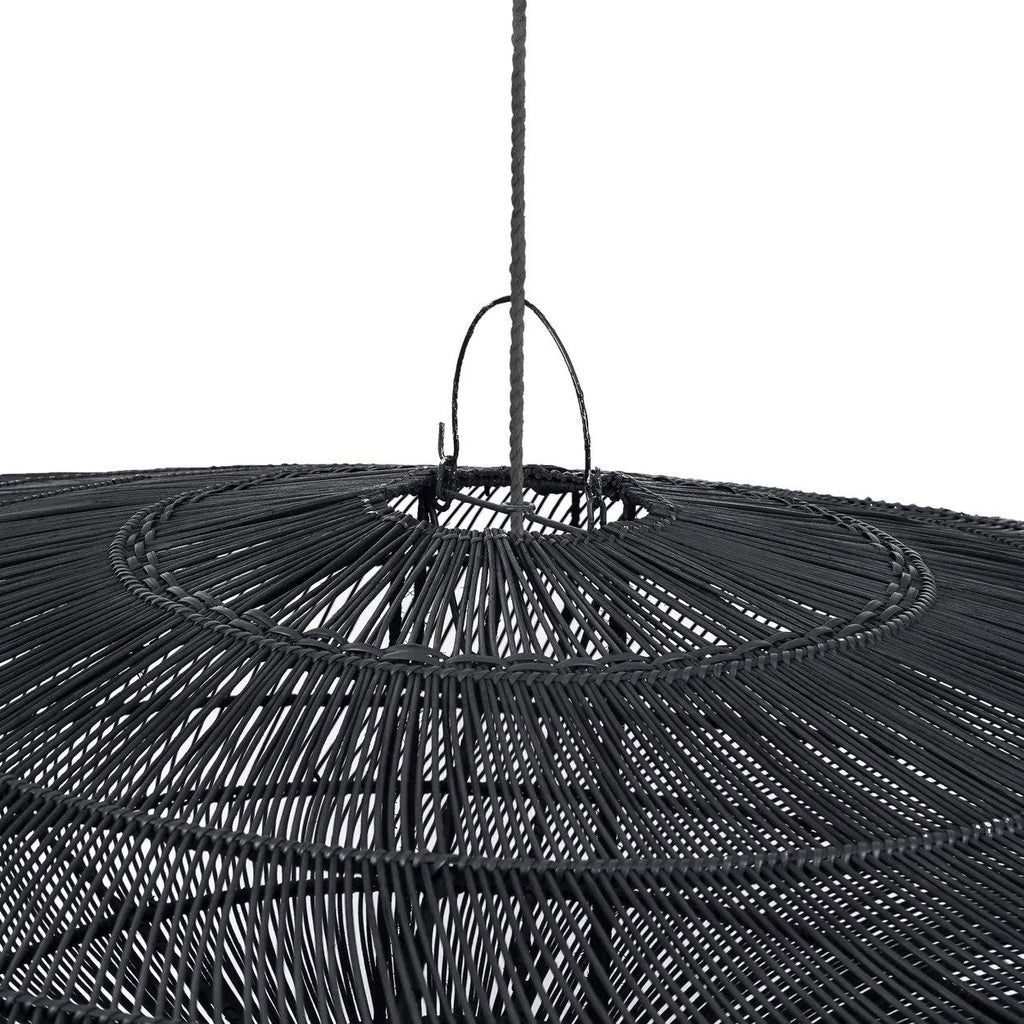 Hanglamp rotan Macaron XL handgevlochten, zwart – Ø 150 x 47 cm, voor eettafel of zithoek