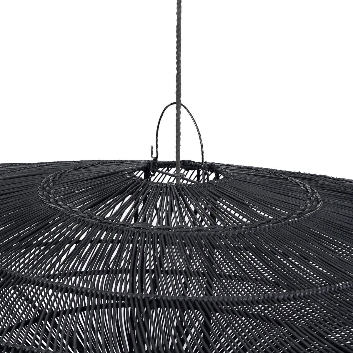 Hanglamp rotan Macaron XL handgevlochten, zwart – Ø 150 x 47 cm, voor eettafel of zithoek
