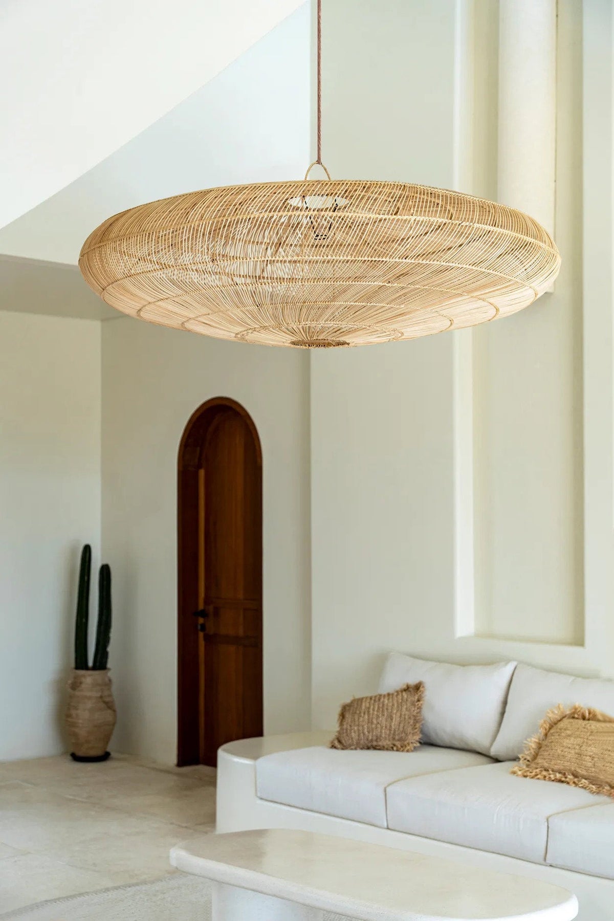 Hanglamp rotan Macaron XL handgeweven, naturel – Ø 150 x 47 cm, voor eettafel of zithoek