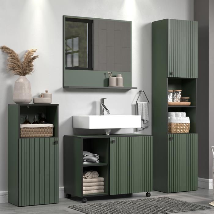 Badkamerkolom Pure Bliss groen met deuren en open vak, L40 x H186 x D31 cm, voor de badkamer