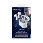 Verpakking met witte true wireless Bluetooth-oordopjes en een witte oplaadcase