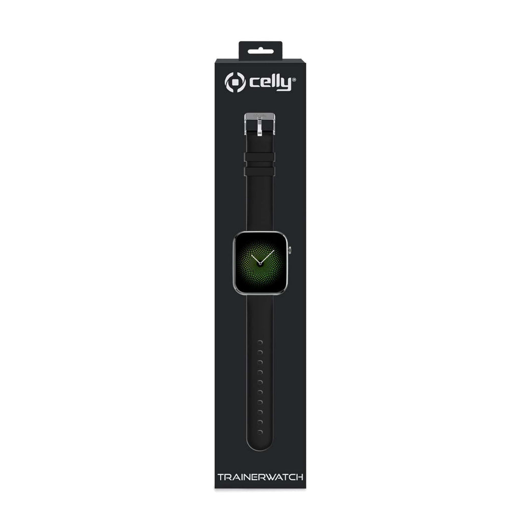 Smartwatch TrainerWatch vierkant zwart, 1,69 inch scherm, met hartslagmeter en stappenteller